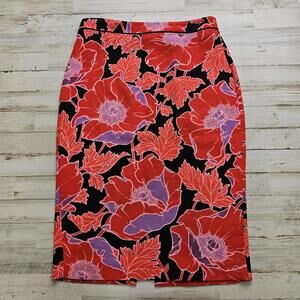 Who What Wear Size 2 Floral Red Skirt Business Casual Vaction Cruise Fun 28"